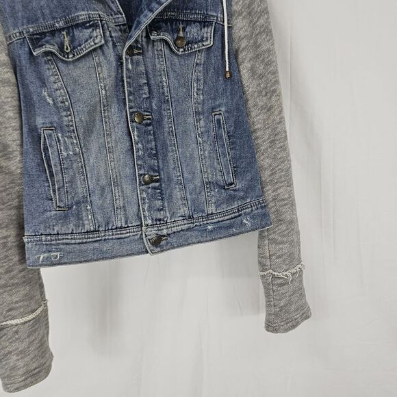Free People Denim and Knit Hoodie Jacket Size Small - Picture 7 of 9